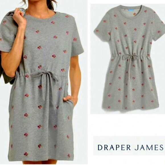 Draper James Heather Grey Embroidered Sweatshirt Dress XS - Picture 3 of 13